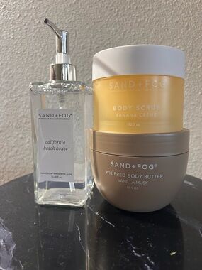 SAND+FOG Body Scrub & Whipped Body Butter + Hand Soap — Yellow, Beige, Clear